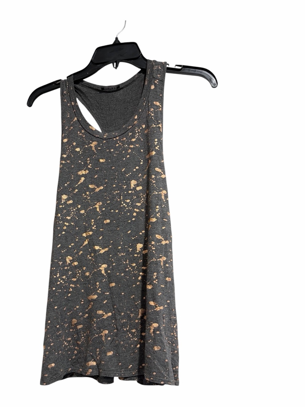 Terez Size Small Gray Gold Foil Print Racerback Tank Top Splatter Made in US